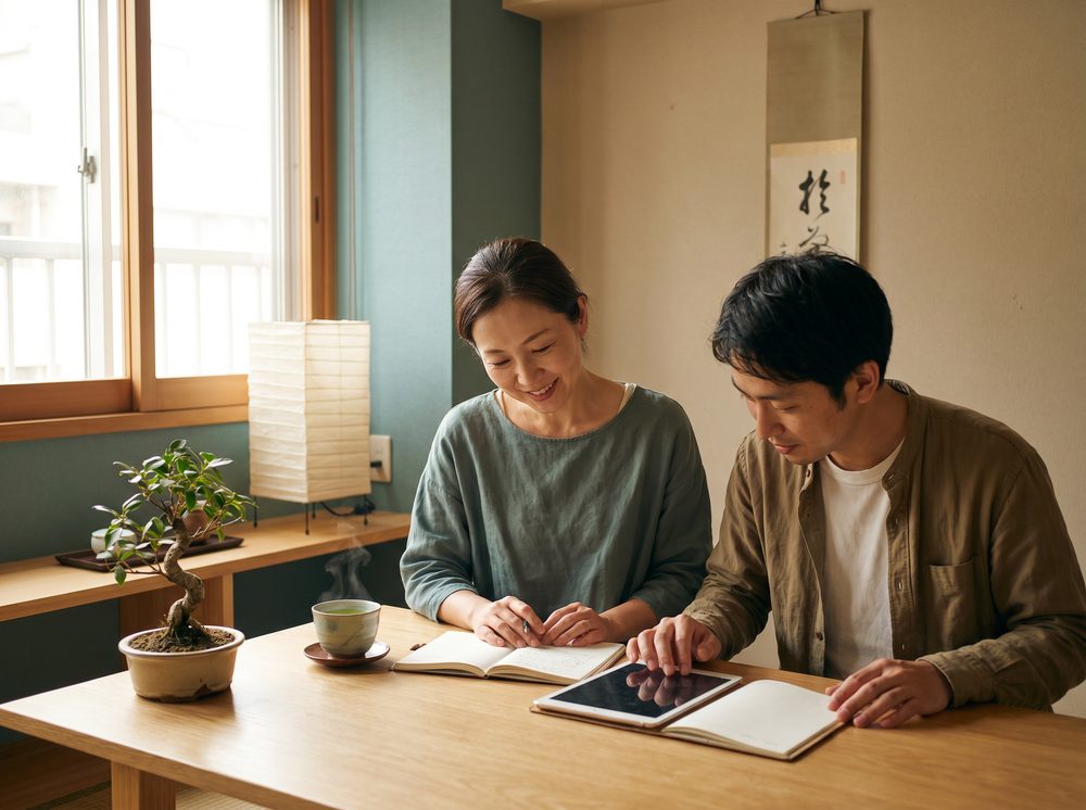 Japanese characters and study materials for a Dallas language class